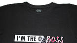 Чорна футболка для хлопчика i'm the Boss, зріст 146 см, 158 см, 164 см, Фламінго, фото 3