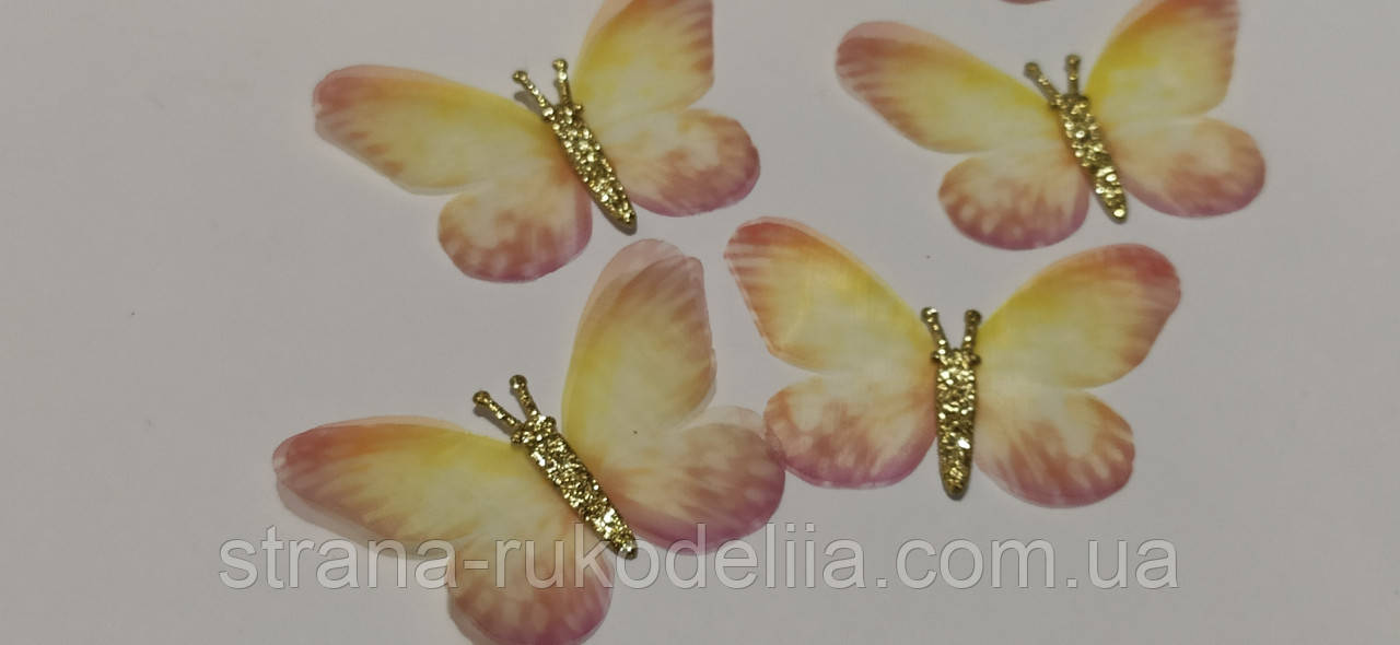 Шифоновая бабочка, двойная 6см* 4 см, двухслойные бабочки из шифона с глитером - фото 6 - id-p1249834830