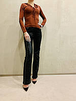 Штани жіночі чорні шкіряні натуральні прямі з високою посадкою