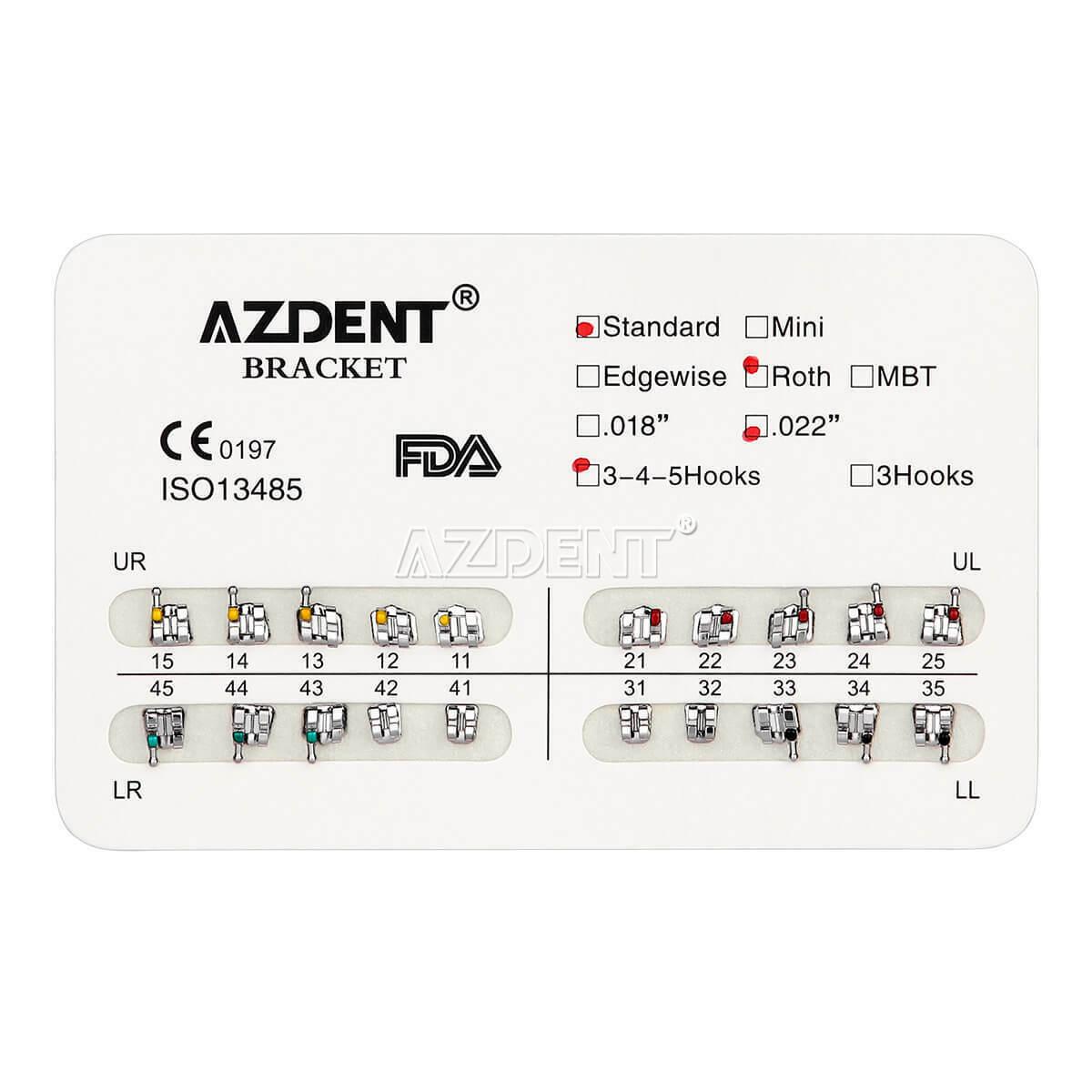 Металеві брекети  Azdent, Standart, Roth 0.22", hooks 3-4-5, 20 шт.