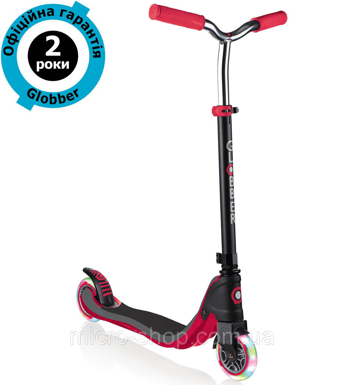 Самокат Globber FLOW 125 Lights Black - Red (чорно-червоний)