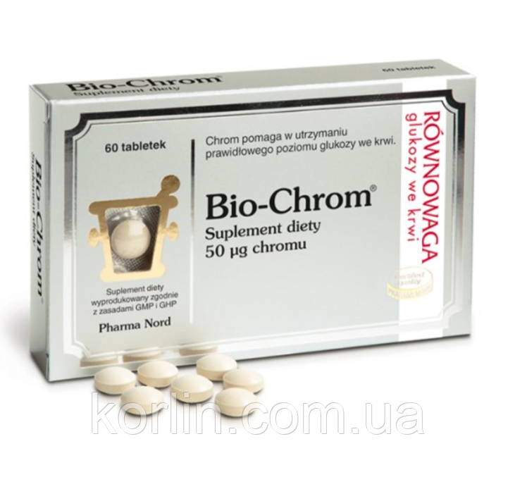 Pharma Nord Біо Хром 50 мкг Для підтримки нормального рівня Глюкози в Крові 60 таб Дедалі Доставка з ЄС