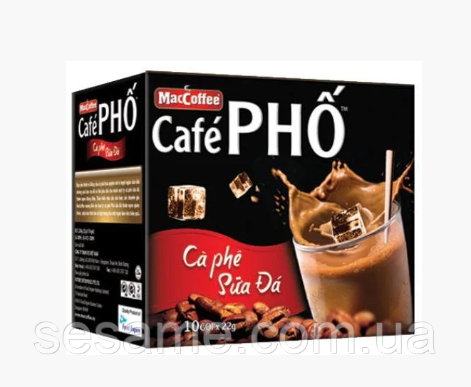 В'єтнамська натуральна розчинна кава Cafe PHO 3в1 Maccoffee Cafe PHO 240г, 10шт *24г, (В'єтнам)
