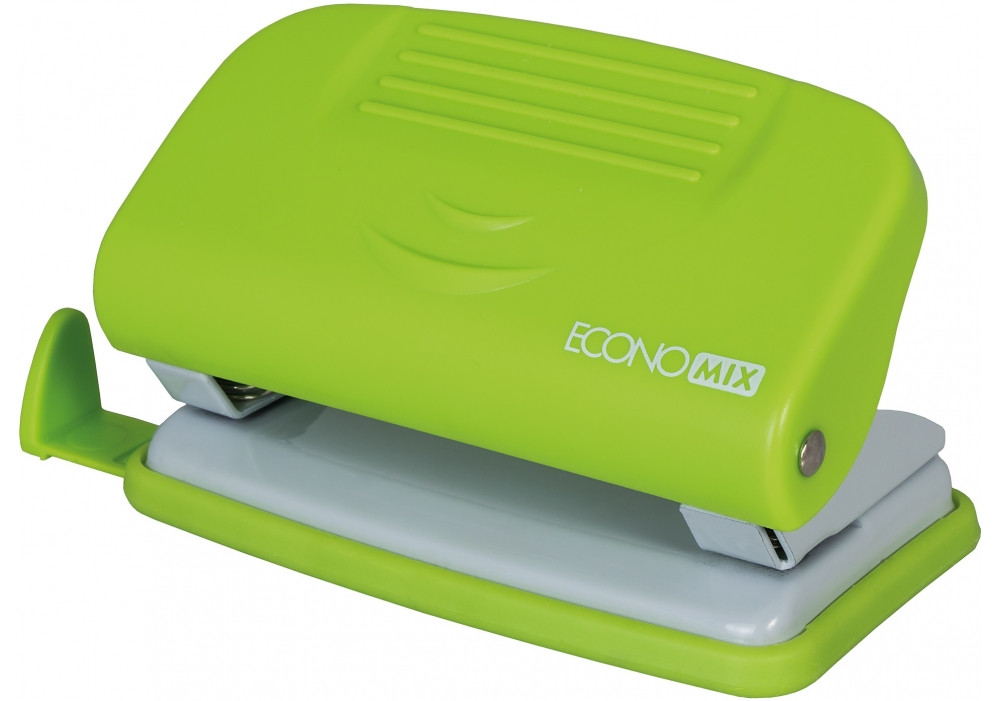 Діркопробивач до 10 арк., Economix, пласт. корпус, з лінійкою, салатовий E40133-13
