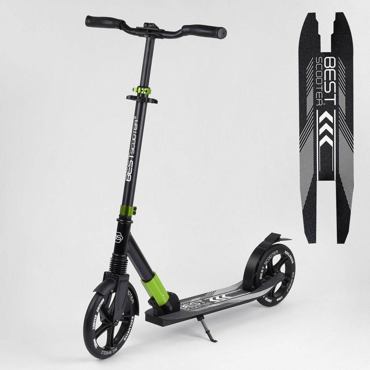 Двоколісний Самокат Best Scooter 72284 алюмінієвий, фронтальний аммортизатор, анатомічні гріпси
