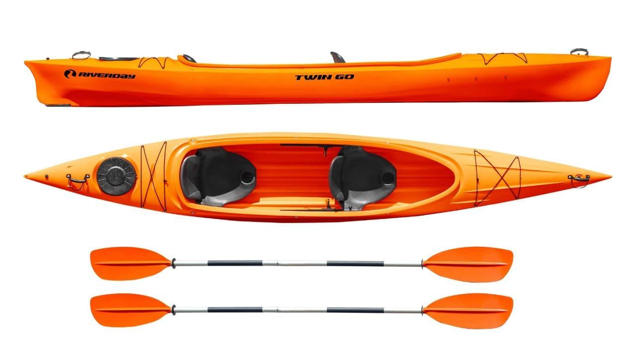 Каяк пластиковий RIVERDAY Twin GO! червоний каяк двомісний туристичний, туристичний двомісний каяк