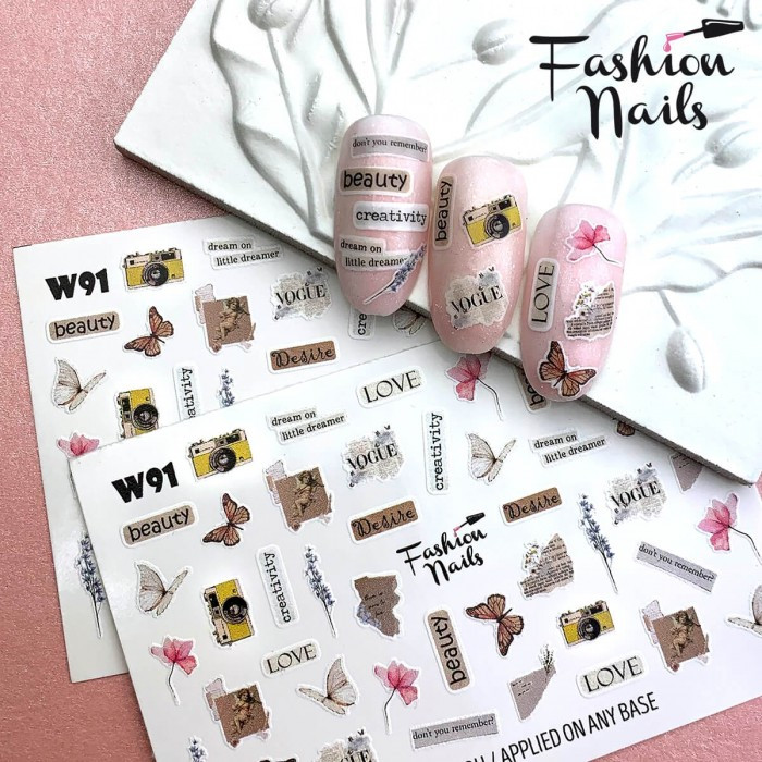 Слайдер-дизайн КВІТИ Метелики Бабка - Водні наклейки для нігтів Fashion nails W61 Наклейки Метелики на Нігті
