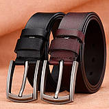 Шкіряний ремінь чоловічий з натуральної шкіри. Чоловічий ремінь пояс для джинсів DWTS Коричневий, фото 2