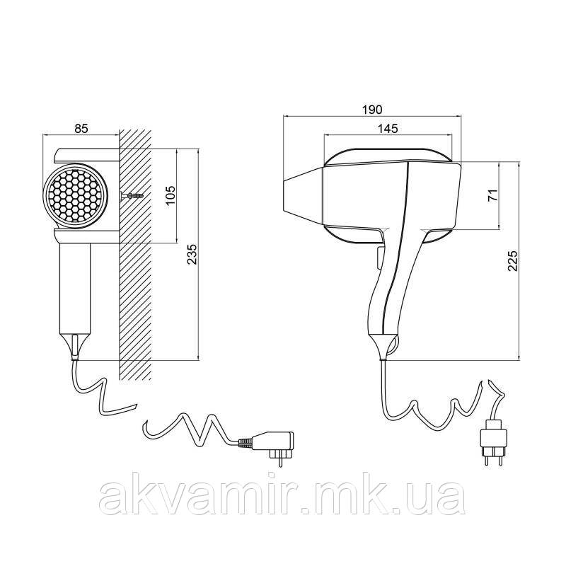 Фен для волос настенный QT F1200ROP гостиничный 1200 Вт - фото 8 - id-p337453985