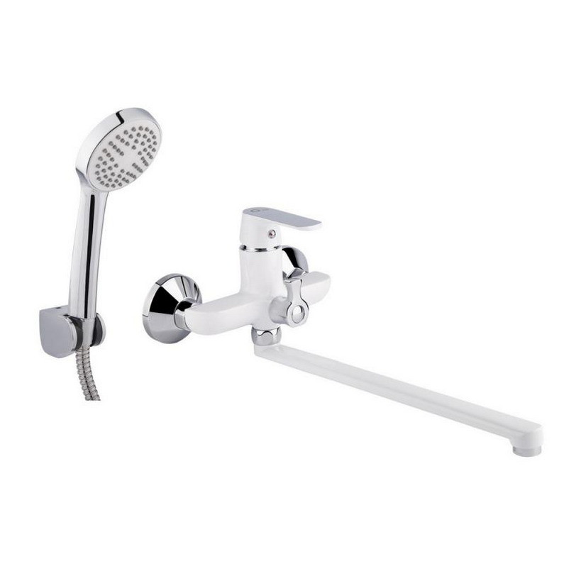 Змішувач для ванни Qtap Fresh WCR 005 New Чехія латунь білий хром з довгим виливом і душем