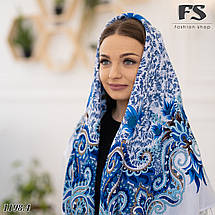 Біла павлопосадська вовняна хустка Лілія, фото 3