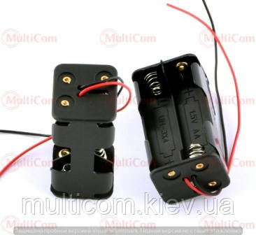 01-15-056. Корпус тримач 4 батарейок АА, 20х20х51, з проводами, 15см, фото 1