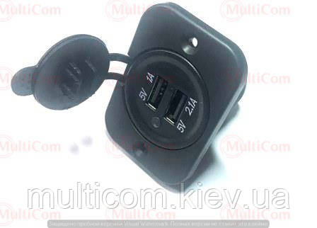 01-16-019. Гніздо авто прикурювача на 2 гнізда USB, врізне, 1А/2,1А, з індикатором і кришкою