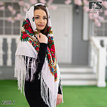 Біла Українська народна хустина Квіти України, фото 3