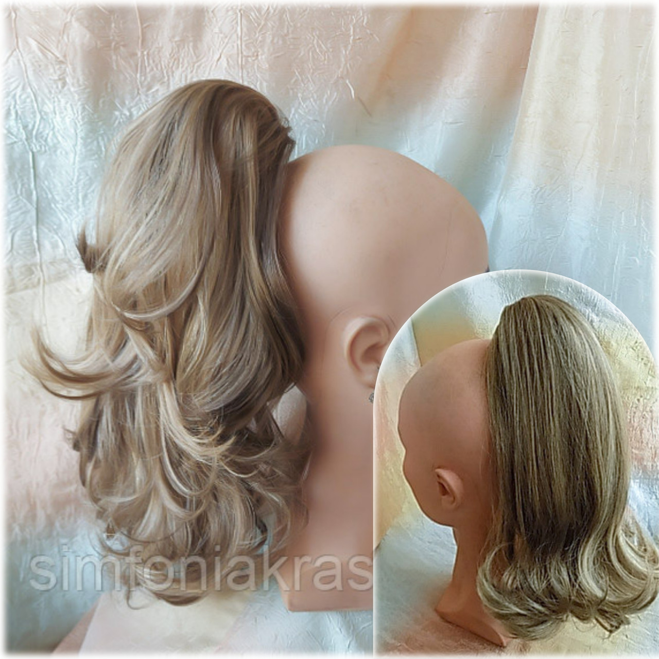 Хвіст двосторонній хвилястий на крабе пісочний блонд микс 3746-24HT, фото 1