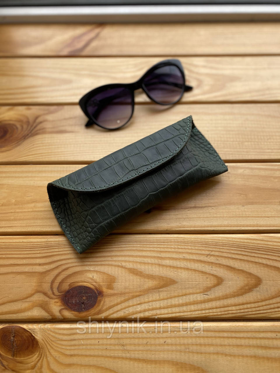 Шкіряний футляр для окулярів (чохол) зелений, фото 1