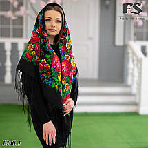 Чорна шерстяна хустина Слова любові, фото 5