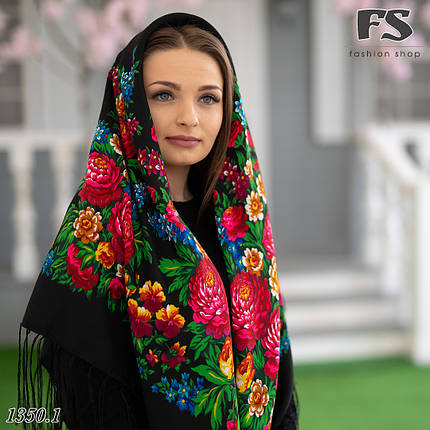 Чорна шерстяна хустина Слова любові, фото 1