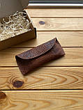 Шкіряний футляр для окулярів (чохол) коньячний (коричневий), фото 4