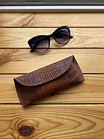 Шкіряний футляр для окулярів (чохол) коньячний (коричневий)