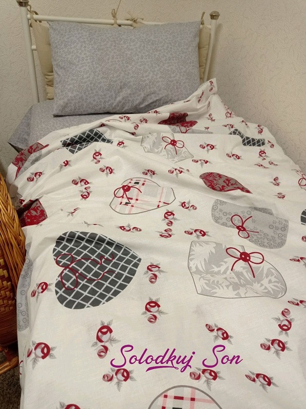 Євро комплект постільної білизни Солодкий сон, Серця gray (бязь)
