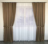 Комплект штор на тасьмі Штори 200х270 штори мікровелюр Штори з підхватами Колір Золотистий, фото 3