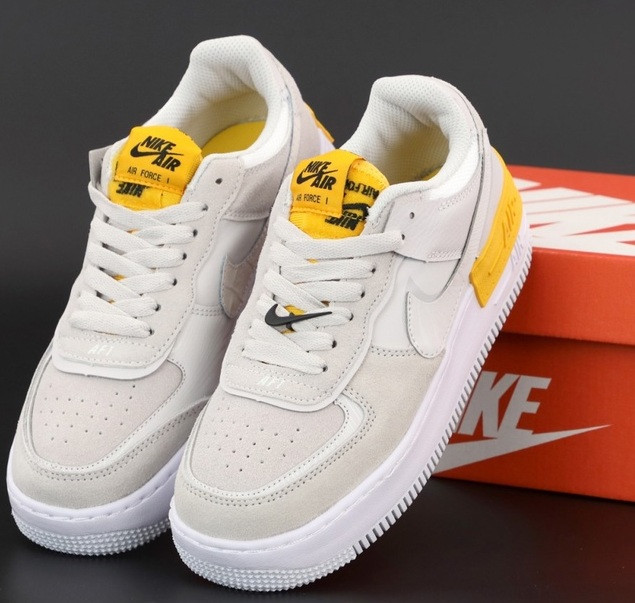 Жіночі кросівки Nike Air Force 1 Shadow весна-осінь низькі бежеві. Живе фото. топ