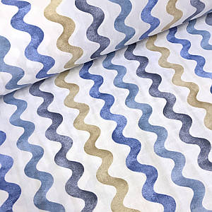 Тканина муслін Двошарова хвиля акварель синьо-бежева на білому (шир. 1,7 м) (MS-S-0191)