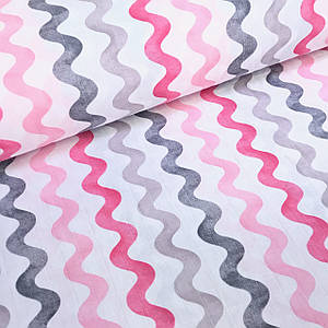 Тканина муслін Двошарова хвиля акварель сіро-рожева на білому (шир. 1,7 м) (MS-S-0196)