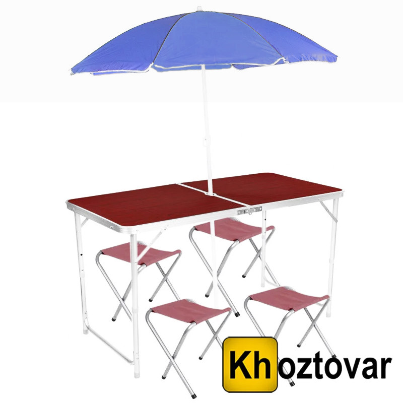 Складаний туристичний стіл з похилою парасолькою Folding Table Convenient to Take | 4 стільці, фото 1