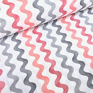 Тканина муслін Двошарова хвиля акварель сіро-коралова на білому (шир. 1,7 м) (MS-S-0311)