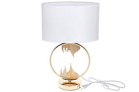 Лампа настільна 47 см з металевою основою та тканинним абажуром, колір — білий із золотом (232-702)