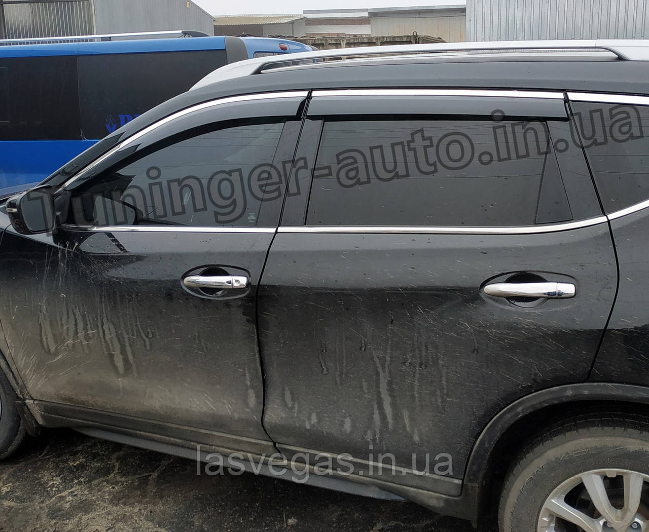 Вітровики з хромом молдингом (неіржавка сталь), дефлектори вікон Nissan X-Trail (T-32)/Nissan Rogue 2014-, фото 1