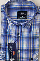 Рубашка мужская Brossard vk-0038 бело синяя в клетку классическая хлопок с коротким рукавом