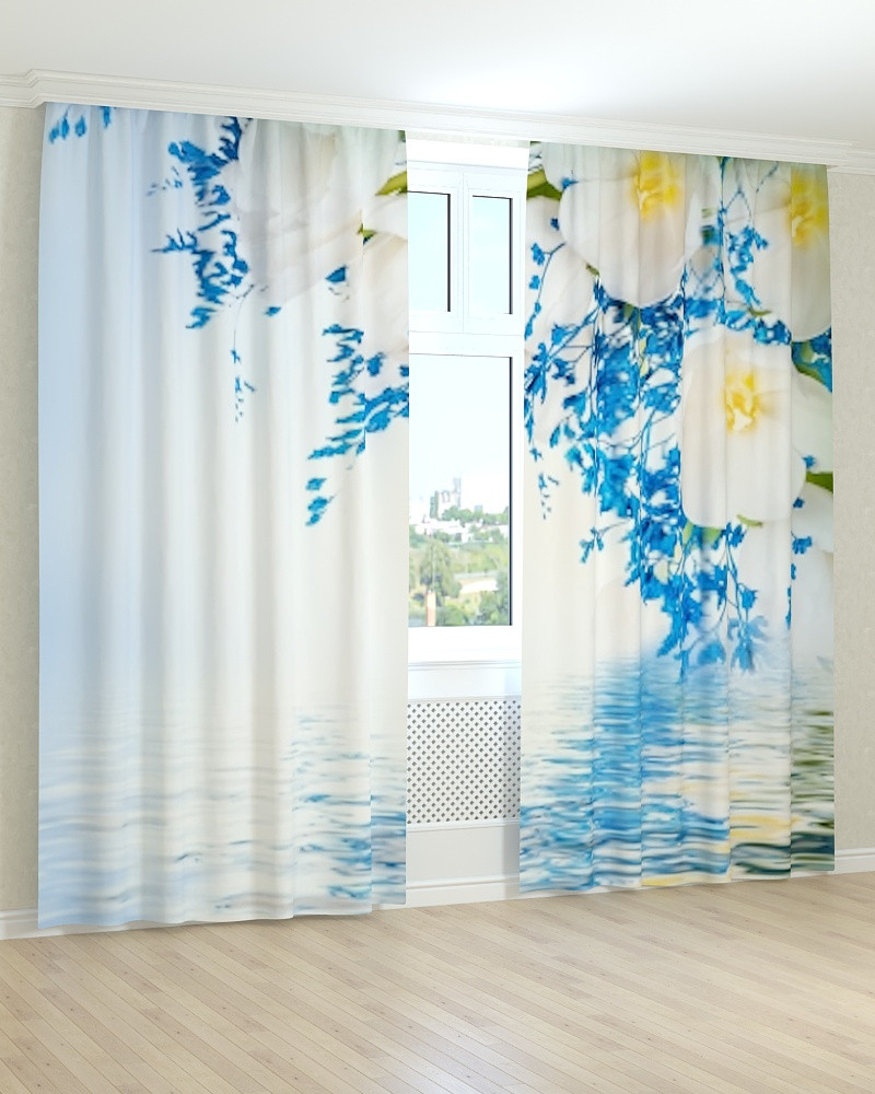 Фото штори біло-жовті квіти 3D, фото 1