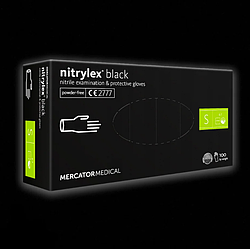 Рукавички нітрилові чорні: Mercator Medical nitrylex (в уп. 100 шт.), неопудрені, нестерильні розмір: S