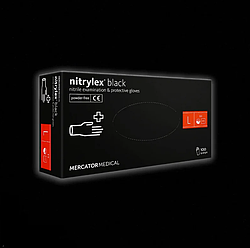 Рукавички нітрилові чорні: Mercator Medical nitrylex (в уп. 100 шт.), неопудрені, нестерильні розмір: L