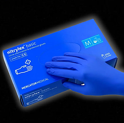 Рукавички нітрилові сині: Mercator Medical nitrylex (в уп. 100 шт.), неопудрені, нестерильні розмір: M
