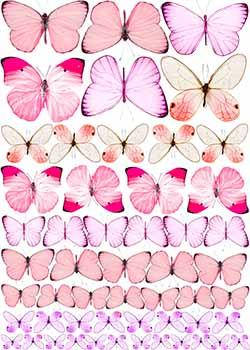 Вафельна картинка "Рожеві метелики. Пастельні метелики" А4, 20х30 см