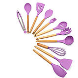 Кухонне приладдя Kitchen & dining фіолетовий набір силіконовий кухонне начиння 12 шт дерево силікон, фото 3