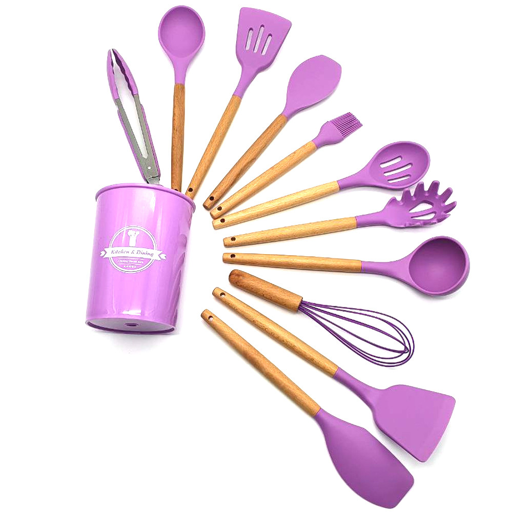 Кухонне приладдя Kitchen & dining фіолетовий набір силіконовий кухонне начиння 12 шт дерево силікон, фото 1
