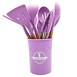 Кухонне приладдя Kitchen & dining фіолетовий набір силіконовий кухонне начиння 12 шт дерево силікон, фото 2