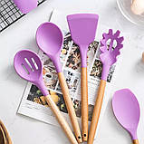 Кухонне приладдя Kitchen & dining фіолетовий набір силіконовий кухонне начиння 12 шт дерево силікон, фото 5