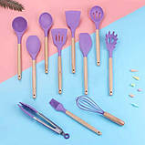 Кухонне приладдя Kitchen & dining фіолетовий набір силіконовий кухонне начиння 12 шт дерево силікон, фото 6