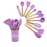 Кухонне приладдя Kitchen & dining фіолетовий набір силіконовий кухонне начиння 12 шт дерево силікон, фото 9
