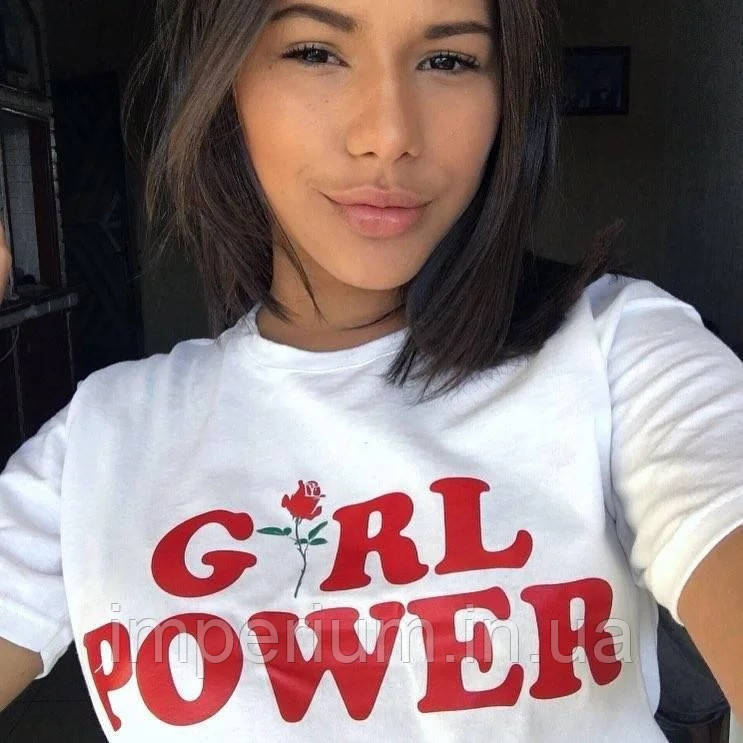 Біла футболка Girl Power red logo