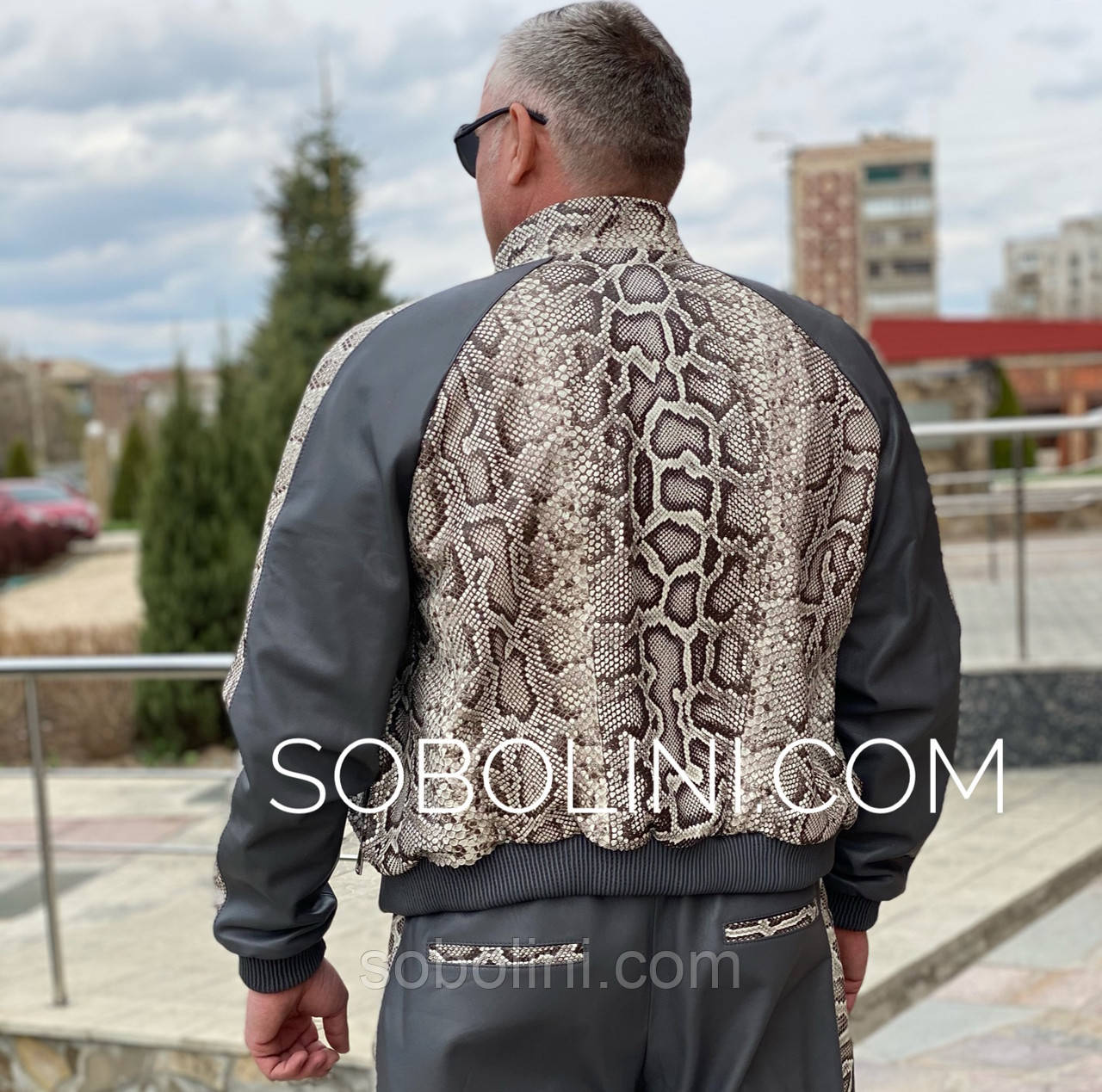 Чоловічий бомбер із натуральної шкіри пітона