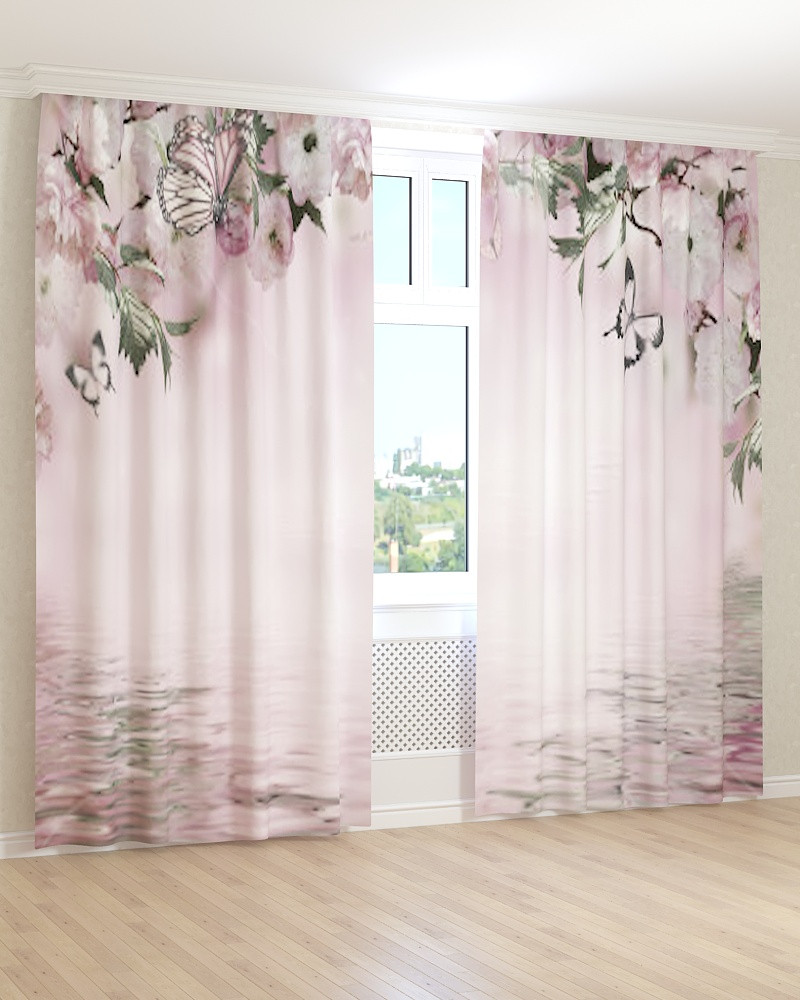 Фото штори квіти і метелики над водою, фото 1