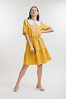 Женское желтое платье свободного кроя жатка