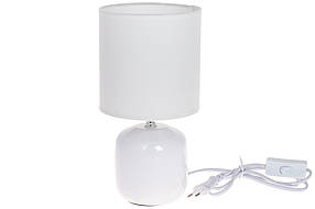 Лампа настільна 27 см з порцеляновою основою і тканинним абажуром, колір — білий 14*27 см (242-184)